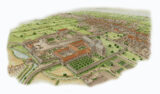 Illustration by Stephen Conlin
Conjectural view of St Thomas's Abbey: this image show the Abbey as it may have looked at its height. The run of what was the main western route into the city lies to the north - we know it today as James Street and Thomas Street. You'll spot an early St Catherine's Church, then connected to the Abbey.
The main cloister of the Abbey is located close to the area Pimlico. The large church on the site is now gone but its archaeological remains have been discovered on South Earl Street and on what is now an allotment site. The allotments were designed specifically not to disturb underlying archaeology. The perimeter walls and masonry may have been reused in later buildings such as St Catherine's graveyard (early 17thC east wall), to the rear of the former Frawleys or perhaps even 130 Thomas Street with its 1630s staircase!