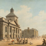 A church has stood on the site of St Catherine’s on Thomas Street since the 12th century. In the mid-1700’s the area’s growing commercial prowess led to the construction of a new church building, designed by John Smyth. The church remains to this day and is considered among the finest Georgian churches in the city. While its interiors suffered 20th century damage, its magnificent stucco altarpiece remains intact. 60 years after its construction, the church provided the backdrop to the execution of Robert Emmet, a republican martyr of the failed 1803 Rebellion against English rule. Illustration of St Catherine’s Church on Thomas Street