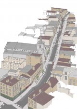 A concept for Meath Street showing how widened pavements and an upgraded streetscape might look.