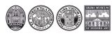Some of the distinctive stamps created by illustrator John Rooney